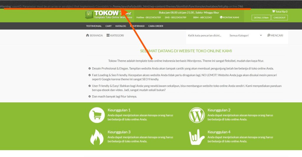 Mengatasi WordPress Tokow Online Error Dibagian atas